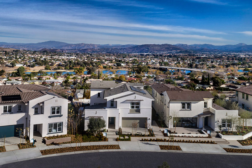 Overhead street view of homes in San Diego