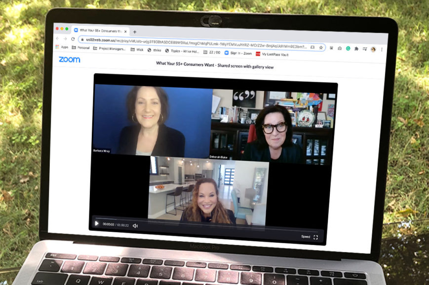 Overhead view of a webinar on a laptop screen